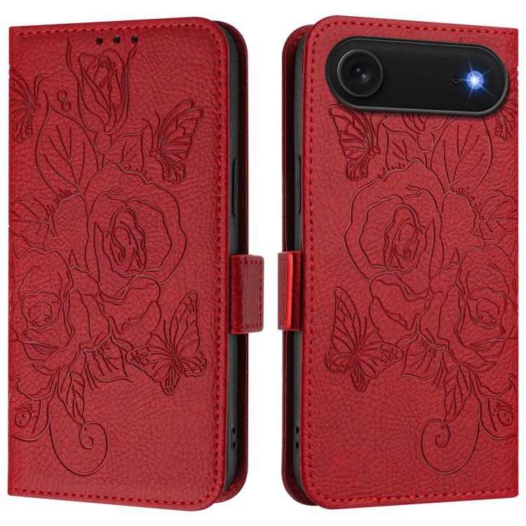 Embossed Rose RFID Anti-theft Leather Phone Case, For iPhone 17 Pro Max, For iPhone 17 Pro, For iPhone 17, For iPhone Air