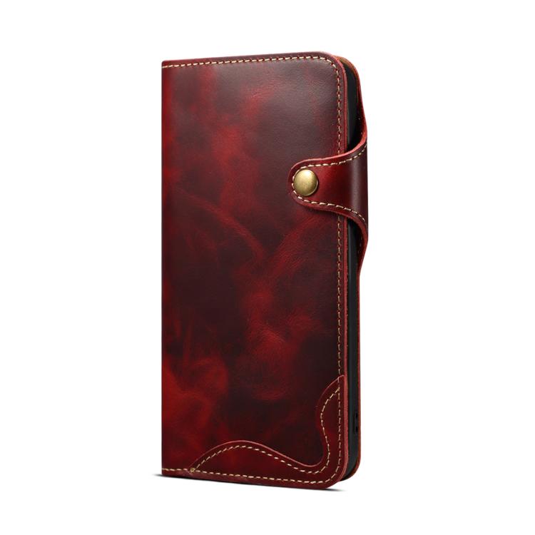 Denior B01 Oil Wax Cowhide Magnetic Button Genuine Leather Case, For iPhone 17e / 16e, For iPhone 16 Pro Max, For iPhone 16 Pro, For iPhone 16 Plus