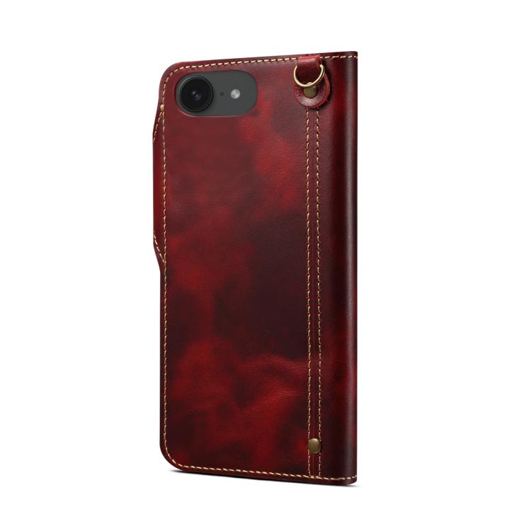 Denior B01 Oil Wax Cowhide Magnetic Button Genuine Leather Case, For iPhone 17e / 16e, For iPhone 16 Pro Max, For iPhone 16 Pro, For iPhone 16 Plus