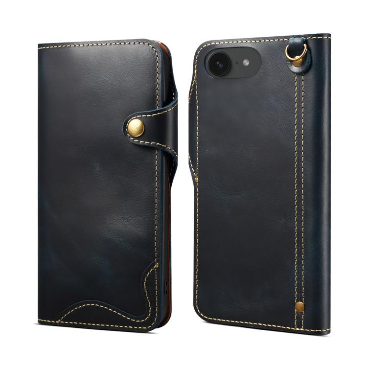 Denior B01 Oil Wax Cowhide Magnetic Button Genuine Leather Case, For iPhone 17e / 16e, For iPhone 16 Pro Max, For iPhone 16 Pro, For iPhone 16 Plus