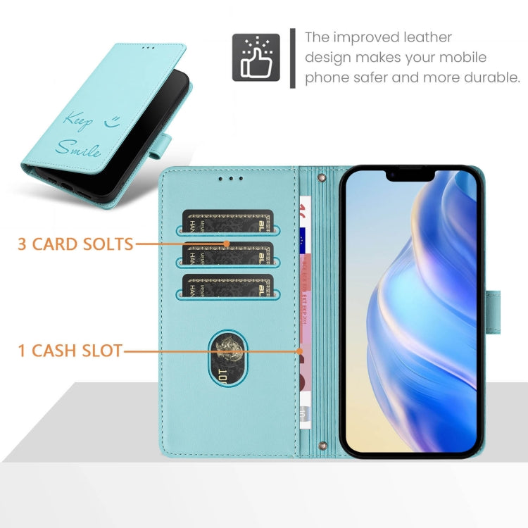 Smile Embossing RFID Leather Phone Case, For iPhone 16, For iPhone 15 Pro Max, For iPhone 15 Pro, For iPhone 15 Plus