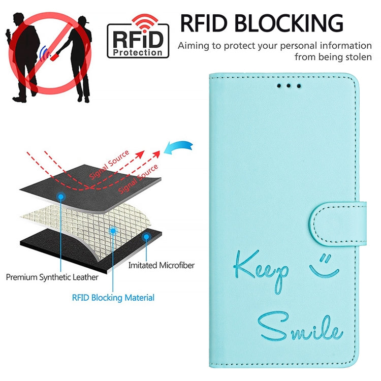 Smile Embossing RFID Leather Phone Case, For iPhone 16, For iPhone 15 Pro Max, For iPhone 15 Pro, For iPhone 15 Plus