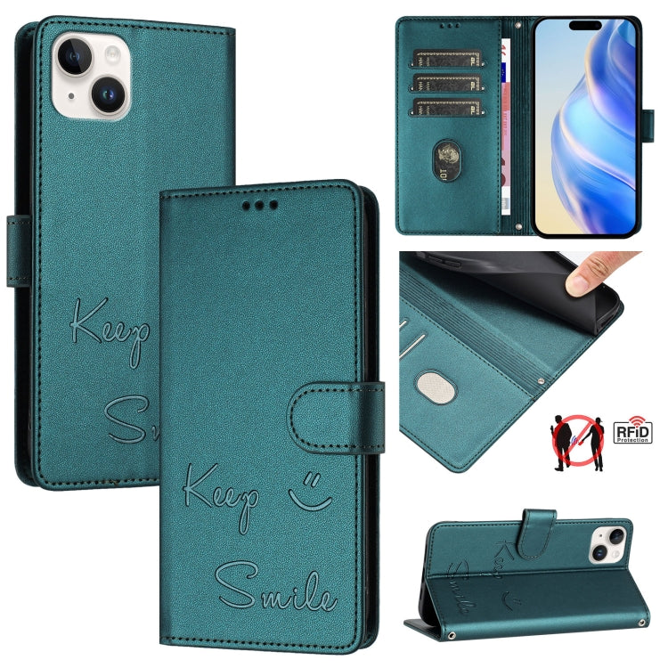 Smile Embossing RFID Leather Phone Case, For iPhone 16, For iPhone 15 Pro Max, For iPhone 15 Pro, For iPhone 15 Plus
