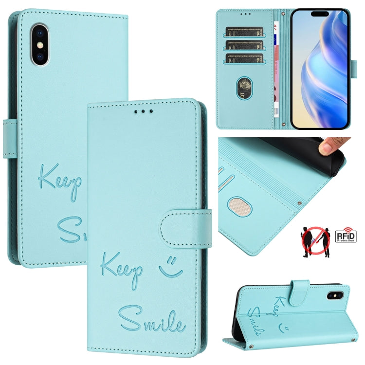 Smile Embossing RFID Leather Phone Case, For iPhone X / XS, For iPhone XR, For iPhone XS Max, For iPhone 8 Plus / 7 Plus