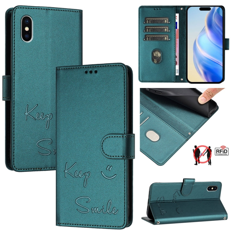 Smile Embossing RFID Leather Phone Case, For iPhone X / XS, For iPhone XR, For iPhone XS Max, For iPhone 8 Plus / 7 Plus