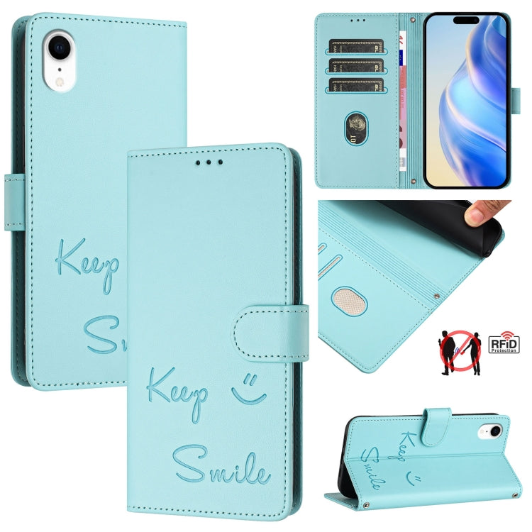 Smile Embossing RFID Leather Phone Case, For iPhone X / XS, For iPhone XR, For iPhone XS Max, For iPhone 8 Plus / 7 Plus