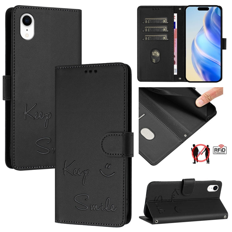Smile Embossing RFID Leather Phone Case, For iPhone X / XS, For iPhone XR, For iPhone XS Max, For iPhone 8 Plus / 7 Plus