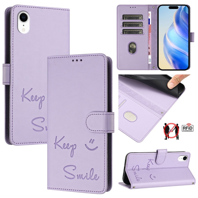 Smile Embossing RFID Leather Phone Case, For iPhone X / XS, For iPhone XR, For iPhone XS Max, For iPhone 8 Plus / 7 Plus