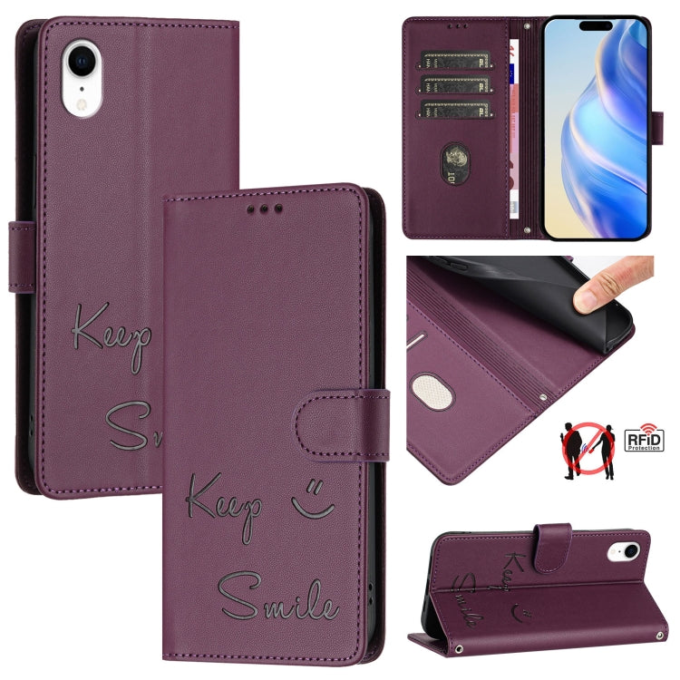 Smile Embossing RFID Leather Phone Case, For iPhone X / XS, For iPhone XR, For iPhone XS Max, For iPhone 8 Plus / 7 Plus