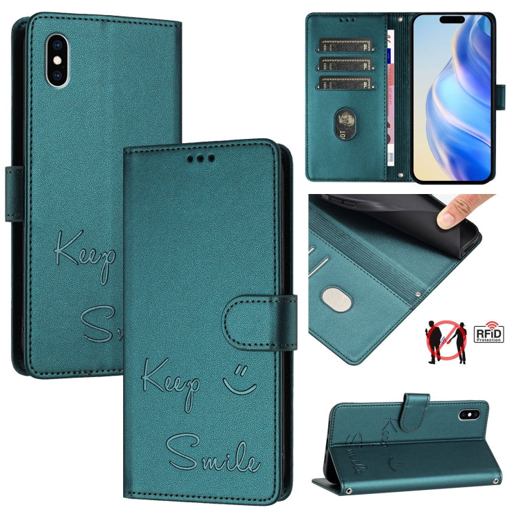 Smile Embossing RFID Leather Phone Case, For iPhone X / XS, For iPhone XR, For iPhone XS Max, For iPhone 8 Plus / 7 Plus