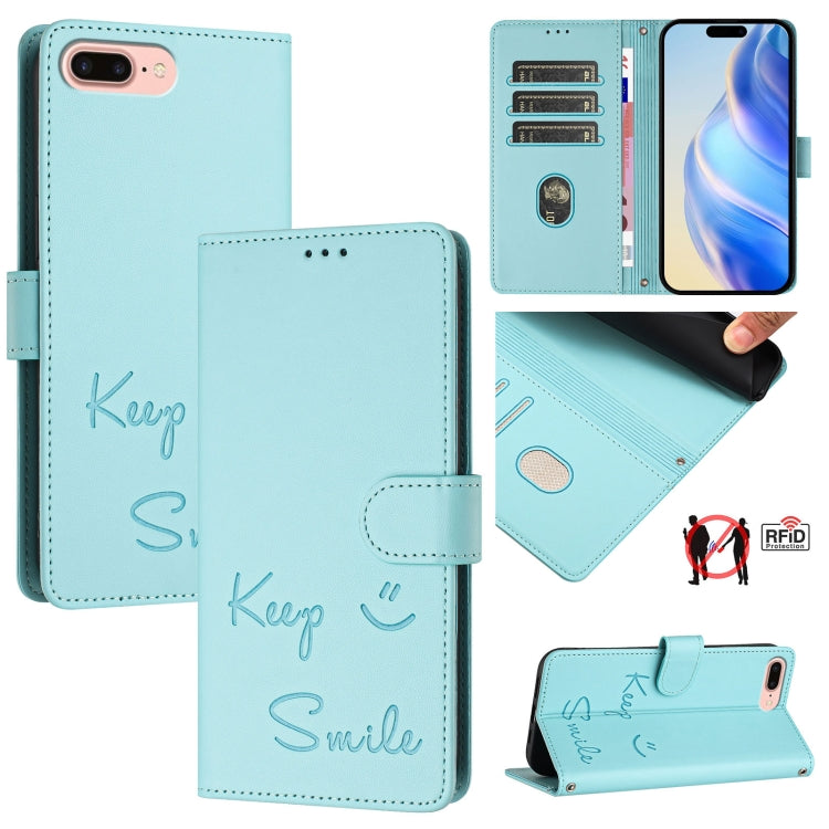 Smile Embossing RFID Leather Phone Case, For iPhone X / XS, For iPhone XR, For iPhone XS Max, For iPhone 8 Plus / 7 Plus