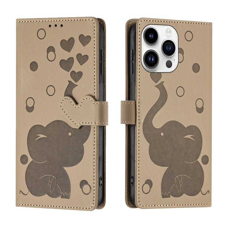 Cartoon Elephant Embossed Leather Phone Case, For iPhone 15 Pro Max, For iPhone 15 Pro, For iPhone 15 Plus, For iPhone 15