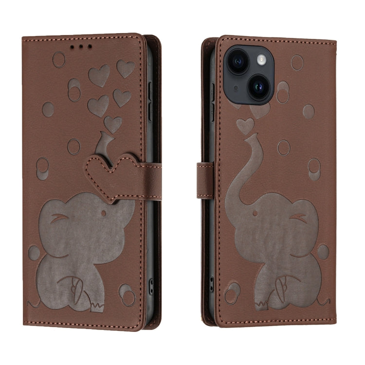 Cartoon Elephant Embossed Leather Phone Case, For iPhone 14 Plus, For iPhone 14, For iPhone 14 Pro, For iPhone 14 Pro Max