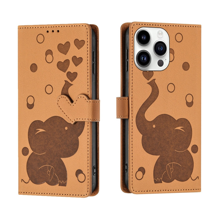 Cartoon Elephant Embossed Leather Phone Case, For iPhone 14 Plus, For iPhone 14, For iPhone 14 Pro, For iPhone 14 Pro Max