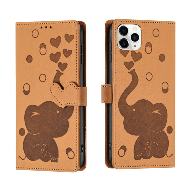 Cartoon Elephant Embossed Leather Phone Case, For iPhone 13 mini / 12 mini, For iPhone 12 / 12 Pro, For iPhone 12 Pro Max, For iPhone 11 Pro Max