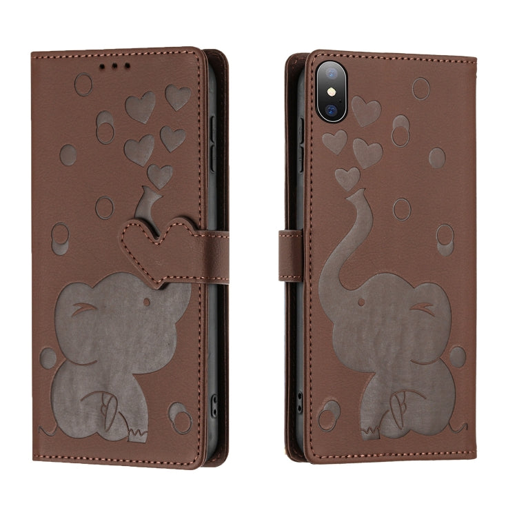 Cartoon Elephant Embossed Leather Phone Case, For iPhone 11, For iPhone 11 Pro, For iPhone X / XS, For iPhone XR