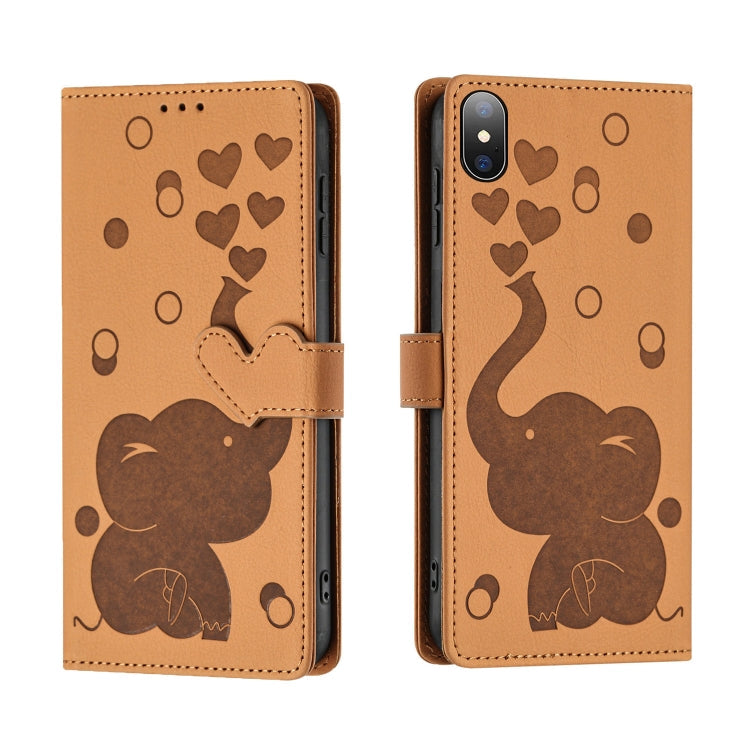 Cartoon Elephant Embossed Leather Phone Case, For iPhone 11, For iPhone 11 Pro, For iPhone X / XS, For iPhone XR