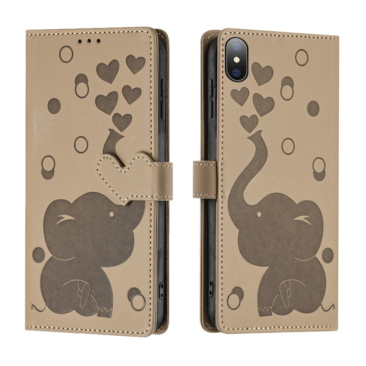 Cartoon Elephant Embossed Leather Phone Case, For iPhone XS Max, For iPhone 8 Plus / 7 Plus