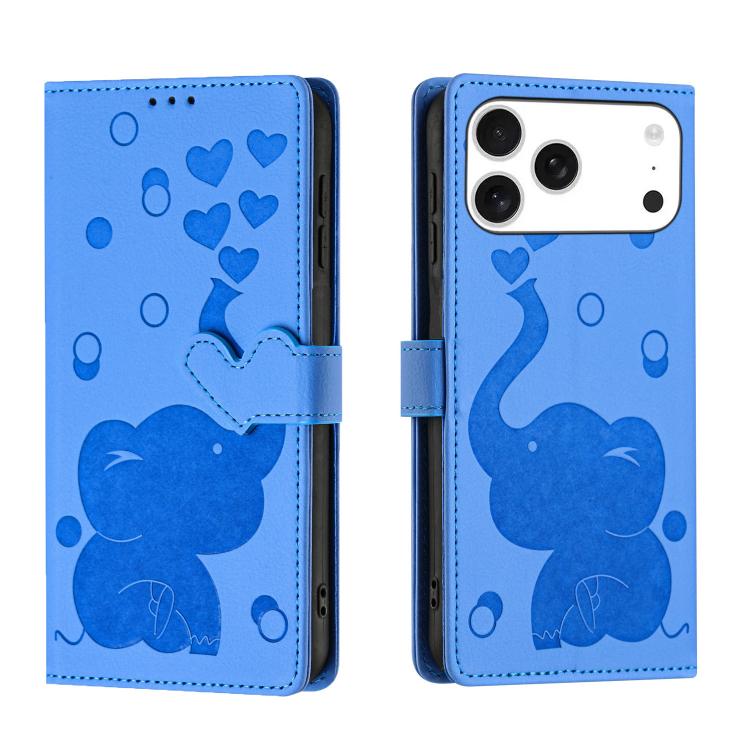 Cartoon Elephant Embossed Leather Phone Case, For iPhone 17 Pro Max, For iPhone 17 Pro, For iPhone 17, For iPhone Air