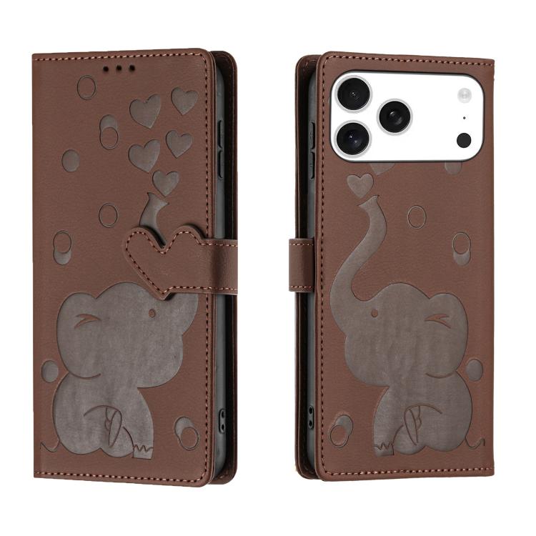 Cartoon Elephant Embossed Leather Phone Case, For iPhone 17 Pro Max, For iPhone 17 Pro, For iPhone 17, For iPhone Air