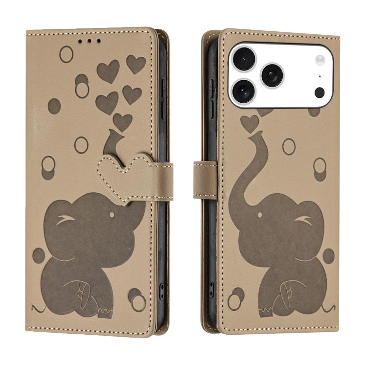 Cartoon Elephant Embossed Leather Phone Case, For iPhone 17 Pro Max, For iPhone 17 Pro, For iPhone 17, For iPhone Air