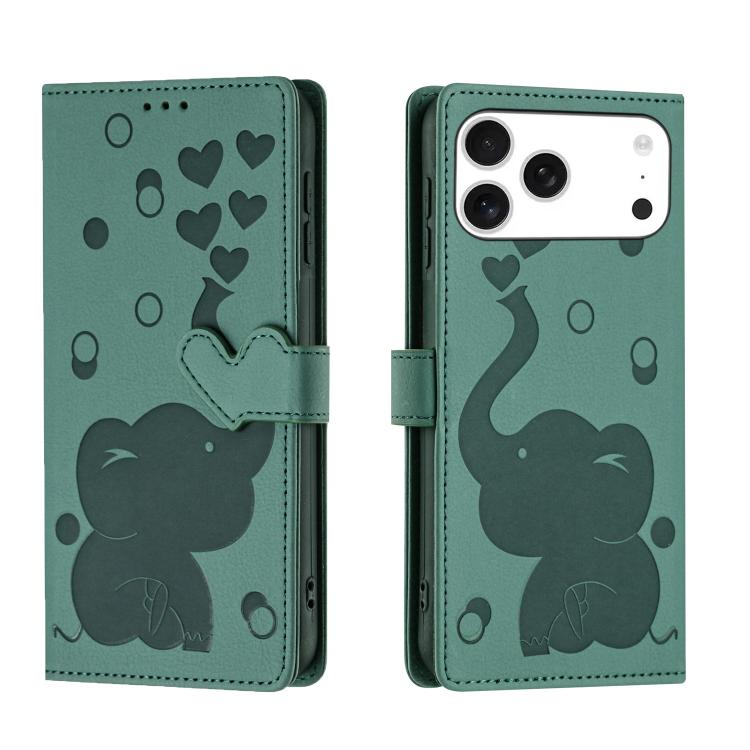 Cartoon Elephant Embossed Leather Phone Case, For iPhone 17 Pro Max, For iPhone 17 Pro, For iPhone 17, For iPhone Air
