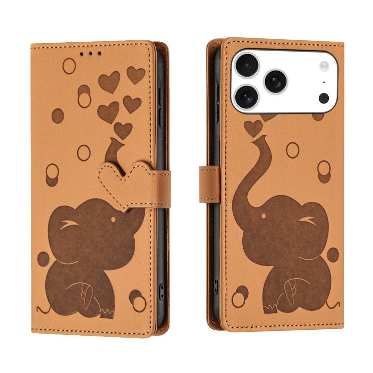 Cartoon Elephant Embossed Leather Phone Case, For iPhone 17 Pro Max, For iPhone 17 Pro, For iPhone 17, For iPhone Air