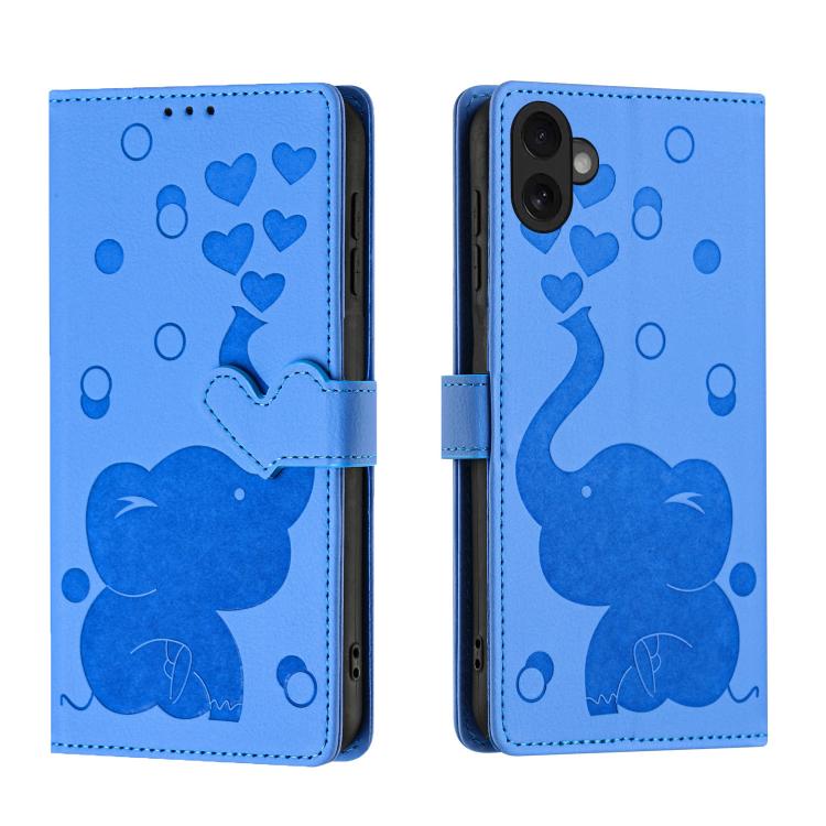 Cartoon Elephant Embossed Leather Phone Case, For iPhone 17 Pro Max, For iPhone 17 Pro, For iPhone 17, For iPhone Air