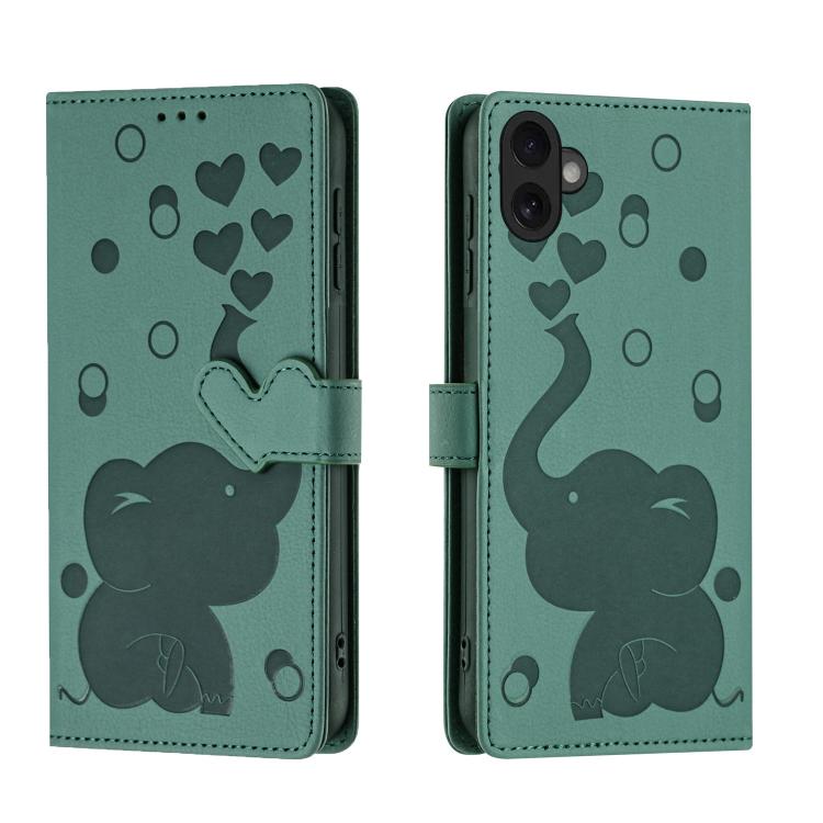 Cartoon Elephant Embossed Leather Phone Case, For iPhone 17 Pro Max, For iPhone 17 Pro, For iPhone 17, For iPhone Air