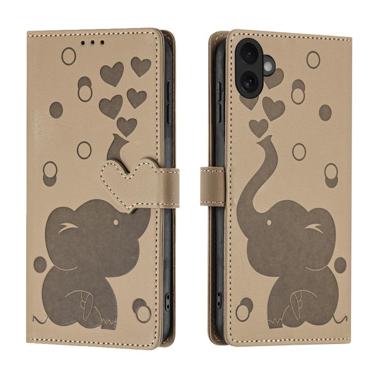 Cartoon Elephant Embossed Leather Phone Case, For iPhone 17 Pro Max, For iPhone 17 Pro, For iPhone 17, For iPhone Air