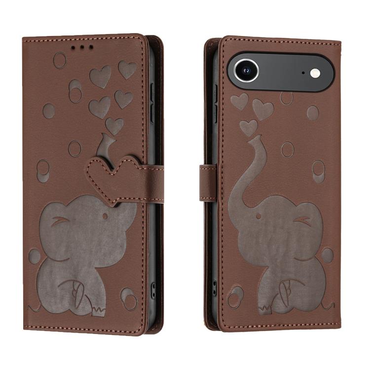 Cartoon Elephant Embossed Leather Phone Case, For iPhone 17 Pro Max, For iPhone 17 Pro, For iPhone 17, For iPhone Air