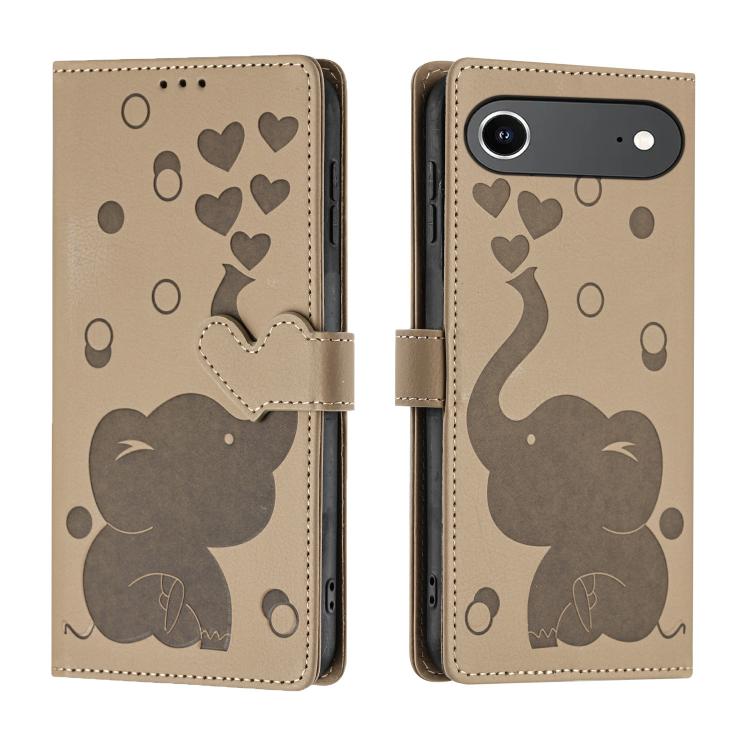 Cartoon Elephant Embossed Leather Phone Case, For iPhone 17 Pro Max, For iPhone 17 Pro, For iPhone 17, For iPhone Air