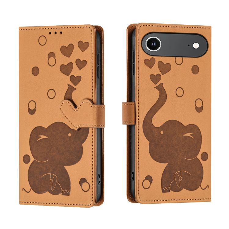 Cartoon Elephant Embossed Leather Phone Case, For iPhone 17 Pro Max, For iPhone 17 Pro, For iPhone 17, For iPhone Air