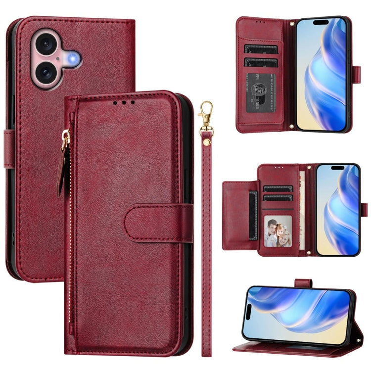 Multi-Card Slots Zipper Wallet Leather Phone Case, For iPhone 16, For iPhone 15 Pro Max, For iPhone 15 Pro, For iPhone 15 Plus