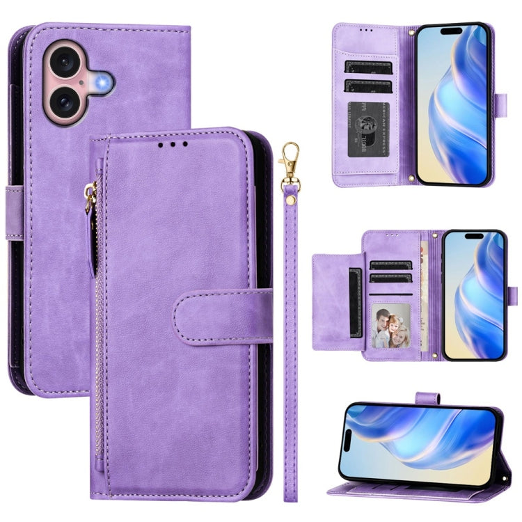 Multi-Card Slots Zipper Wallet Leather Phone Case, For iPhone 16, For iPhone 15 Pro Max, For iPhone 15 Pro, For iPhone 15 Plus