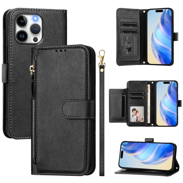 Multi-Card Slots Zipper Wallet Leather Phone Case, For iPhone 16, For iPhone 15 Pro Max, For iPhone 15 Pro, For iPhone 15 Plus