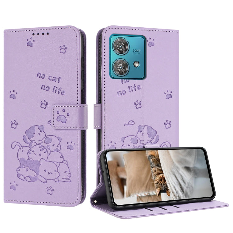 Embossed Kitten Phone Leather Case with Lanyard, For Motorola Moto G Power 5G 2024, For Motorola Moto G84, For Motorola Edge 40 Neo, For Motorola Moto G14