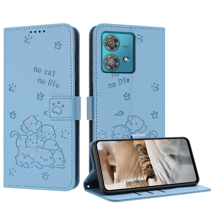Embossed Kitten Phone Leather Case with Lanyard, For Motorola Moto G Power 5G 2024, For Motorola Moto G84, For Motorola Edge 40 Neo, For Motorola Moto G14