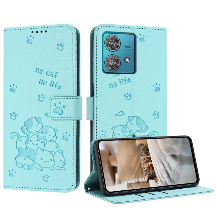 Embossed Kitten Phone Leather Case with Lanyard, For Motorola Moto G Power 5G 2024, For Motorola Moto G84, For Motorola Edge 40 Neo, For Motorola Moto G14