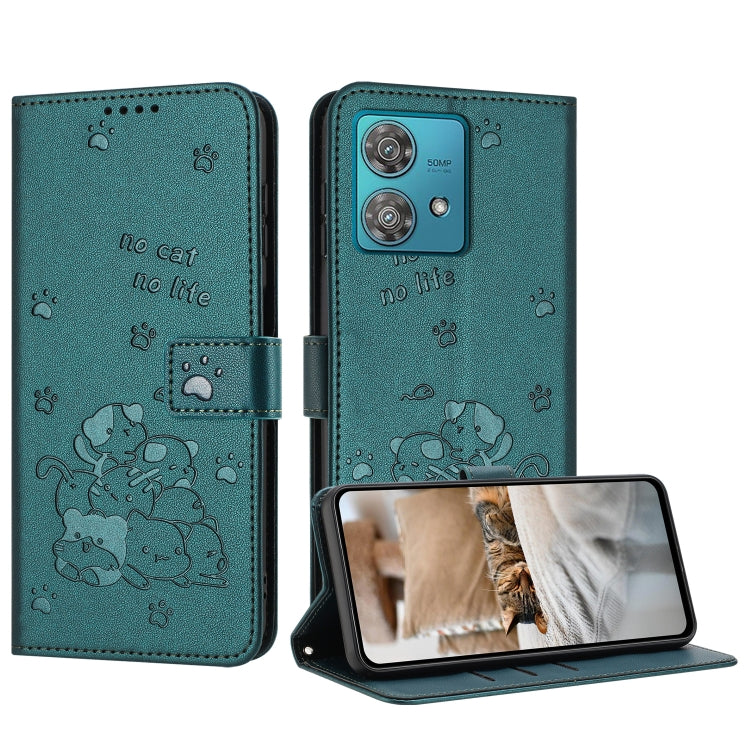 Embossed Kitten Phone Leather Case with Lanyard, For Motorola Moto G Power 5G 2024, For Motorola Moto G84, For Motorola Edge 40 Neo, For Motorola Moto G14