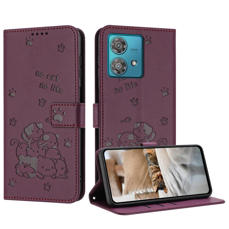 Embossed Kitten Phone Leather Case with Lanyard, For Motorola Moto G Power 5G 2024, For Motorola Moto G84, For Motorola Edge 40 Neo, For Motorola Moto G14