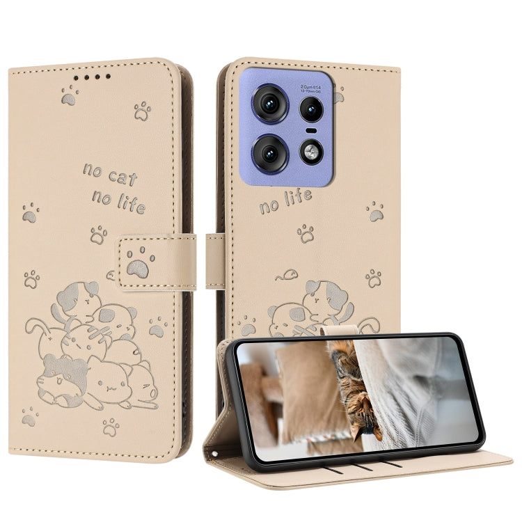 Embossed Kitten Phone Leather Case with Lanyard, For Motorola Edge 2024 5G, For Motorola Edge 50 Ultra, For Motorola Edge 50 Pro, For Motorola Edge 50 Fusion