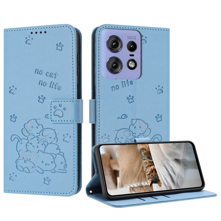 Embossed Kitten Phone Leather Case with Lanyard, For Motorola Edge 2024 5G, For Motorola Edge 50 Ultra, For Motorola Edge 50 Pro, For Motorola Edge 50 Fusion