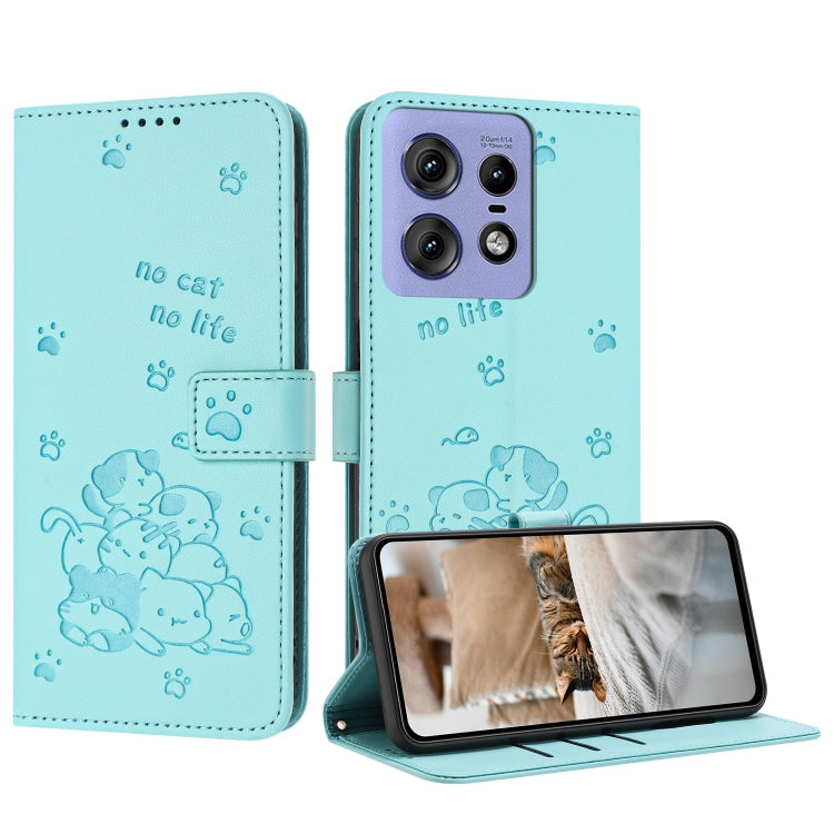 Embossed Kitten Phone Leather Case with Lanyard, For Motorola Edge 2024 5G, For Motorola Edge 50 Ultra, For Motorola Edge 50 Pro, For Motorola Edge 50 Fusion