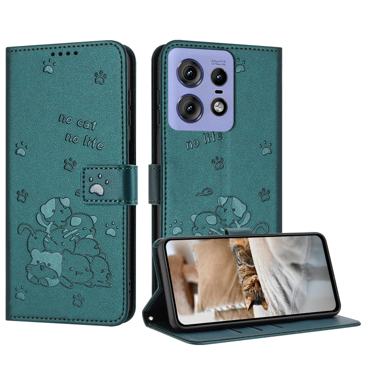 Embossed Kitten Phone Leather Case with Lanyard, For Motorola Edge 2024 5G, For Motorola Edge 50 Ultra, For Motorola Edge 50 Pro, For Motorola Edge 50 Fusion