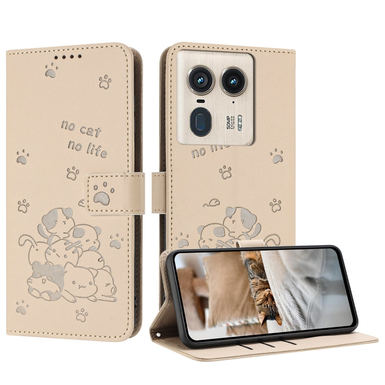Embossed Kitten Phone Leather Case with Lanyard, For Motorola Edge 2024 5G, For Motorola Edge 50 Ultra, For Motorola Edge 50 Pro, For Motorola Edge 50 Fusion
