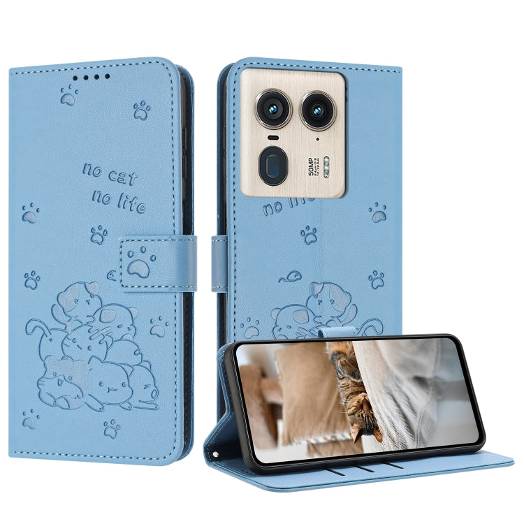Embossed Kitten Phone Leather Case with Lanyard, For Motorola Edge 2024 5G, For Motorola Edge 50 Ultra, For Motorola Edge 50 Pro, For Motorola Edge 50 Fusion