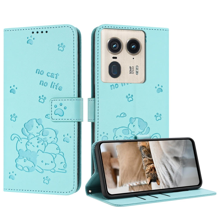Embossed Kitten Phone Leather Case with Lanyard, For Motorola Edge 2024 5G, For Motorola Edge 50 Ultra, For Motorola Edge 50 Pro, For Motorola Edge 50 Fusion