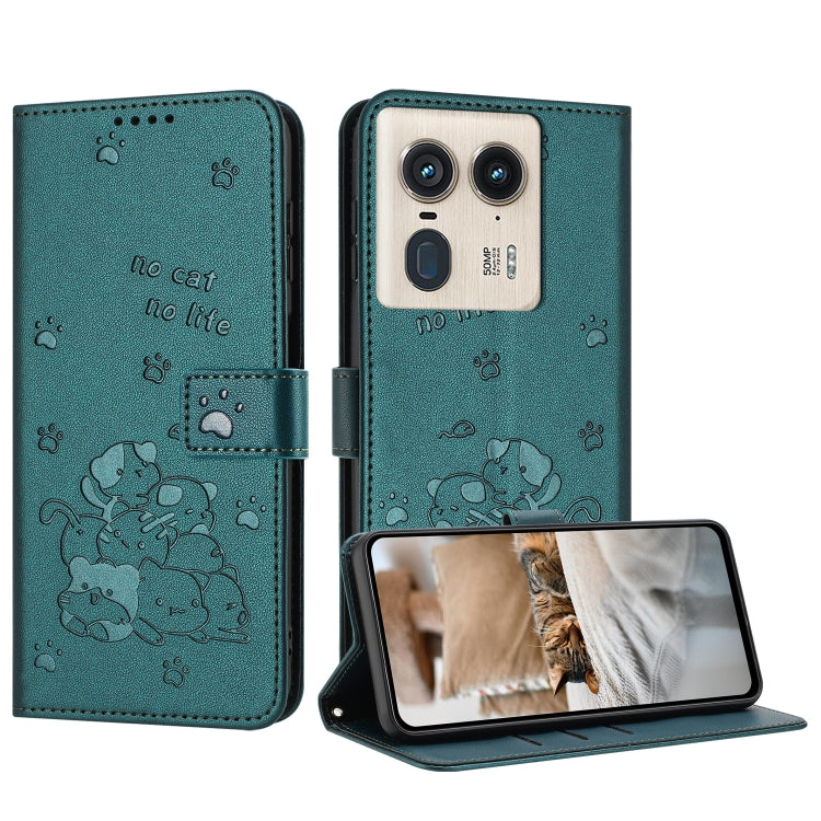 Embossed Kitten Phone Leather Case with Lanyard, For Motorola Edge 2024 5G, For Motorola Edge 50 Ultra, For Motorola Edge 50 Pro, For Motorola Edge 50 Fusion