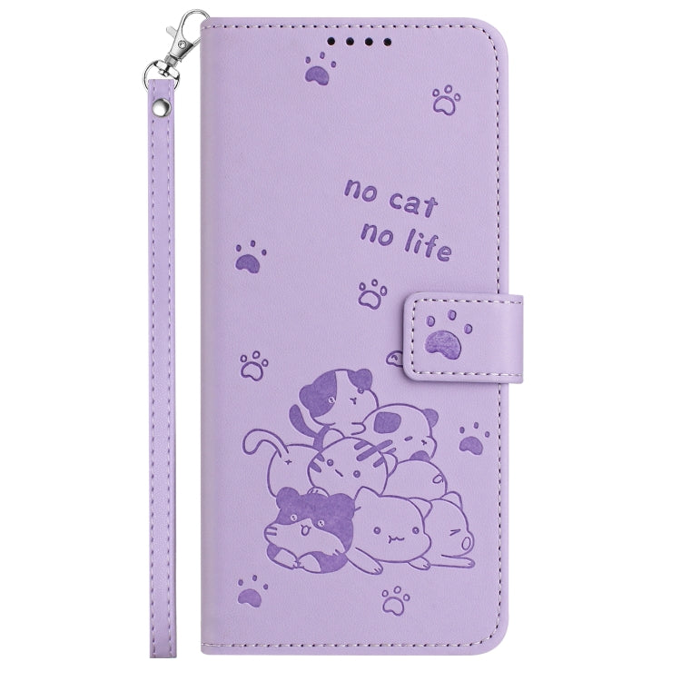 Embossed Kitten Phone Leather Case with Lanyard, For Motorola Edge 2024 5G, For Motorola Edge 50 Ultra, For Motorola Edge 50 Pro, For Motorola Edge 50 Fusion